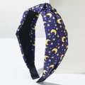 Cerchietto annodato in tessuto blu scuro con stampe di stelle e lune gialle - Blu