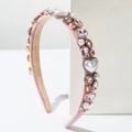 Détails de serre-tête en velours rose avec perles de cœur baroques et cristaux brillants - Rose
