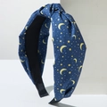 Dark blue knotted headband with yellow moon and star print on soft fabric material - Light Blue