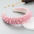 Serre-tête en éponge rose orné de perles pour un look élégant et volumineux - Rose