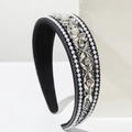Vintage Baroque wide headband with luxury pearls and crystals for party hair styling - Black
