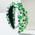 Diadema de San Patricio con tréboles verdes y adornos de perlas y brillantes verdes - Estilo Blanco Verde