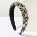 Détails de strass AB colorés et accents floraux dorés sur un serre-tête luxe en velours - Couleur AB
