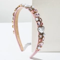 Diadema barroca de terciopelo rosa con pedrería brillante y perlas de corazón - Rosa