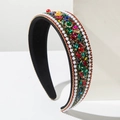 Vintage Baroque wide headband with colorful crystals and pearls on black velvet - Colorful