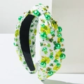 Diadema de San Patricio con tréboles, diseño de nudo y adornos de perlas verdes - Estilo Amarillo Verde