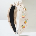 Diadema rosa con nudo, perlas blancas y coloridos colgantes de conejitos de Pascua - Conejo Huevo