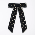 Elegante pasador de pelo con lazo de terciopelo negro, cristales dorados y cintas - Negro