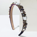 Serre-tête baroque en velours violet avec cristaux mauves et perles en cœur - Violet