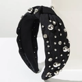 Elegante cerchietto nero annodato con perline argentate e strass da donna - Nero