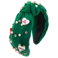 Diadema anudada verde con perlas, pedrería y colgantes de corazón BE MINE para San Valentín - Verde