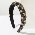 Diadema barroca acolchada con diamantes grises y detalles florales de cristal dorado - Gris