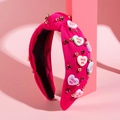 Serre-tête noué rose fuchsia avec breloques cœur colorées et strass violets étincelants - Rose rouge