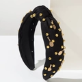 Détail d'un serre-tête noué noir avec des perles dorées et breloques raquettes de tennis - Noir Raquette de Badminton
