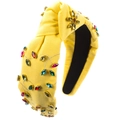 Baroque yellow knotted headband with colorful rhinestones and gold embroidery - Yellow