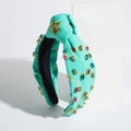 Baroque teal knotted headband with colorful rhinestones and gold embroidery - Mint Green