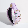 Lavender baroque headband with colorful rhinestones and gold floral embroidery - Purple