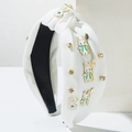 Serre-tête large noué blanc avec pendentif lapin en strass et détails en émail - Blanc