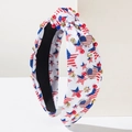 Independence Day knotted headband with flag stars hearts and pearls on white background - White