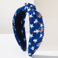 Navy blue knotted headband with white stars, pearls and heart American flag patches - Blue