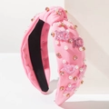 Cerchietto largo rosa annodato con perle, strass rosa e scritte XOXO glitterate - Rosa