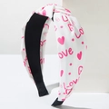 Witte geknoopte stoffen hoofdband met roze LOVE-letters en hartpatronen - Wit Rozenrood