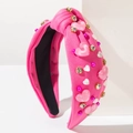 Cerchietto largo annodato rosa con decorazioni a cuore in resina e perle miste - Oro Rosa