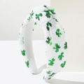 Cerchietto largo annodato per San Patrizio con motivi di trifoglio in paillettes verdi e bianche - Bianco