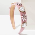 Cerchietto barocco in velluto rosa con cristallo a girasole e cuore di perle - Rosa