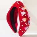 Rode geknoopte hoofdband met parels, kristallen en hartjes voor Valentijnsdag - Rood