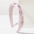 Elegante cerchietto imbottito rosa con perle e fiori di cristallo per capelli - Rosa