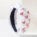 Diadema con nudo, corazones de diamantes rosa y perlas sobre tela blanca fina - Blanco