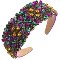 Baroque padded headband with purple green amber crystals for party hair styling - Wide Floral Pave Rhinestone (FG162-紫绿黄)