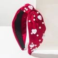 Serre-tête rouge noué élégant avec perles blanches et gemmes de cœur pour femmes - Rouge