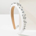 Elegante cerchietto bianco con cristalli scintillanti e strass a forma di cuore decorativi - Bianco