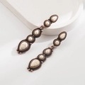 Bohemian vintage long drop earrings with white turquoise and antique bronze metal plating - White