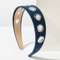 Brede haarband in barokstijl van donkerblauw fluweel met zilveren metalen oogjes decoratie - Blauw