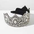 Macro view of luxurious Baroque crystal crown headband with intricate diamond patterns - White