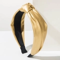 Modisches geknotetes Haarband aus goldenem PU-Leder für Damen im minimalistischen Breit-Design - Gold