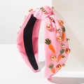 Diadema con nudo rosa, perlas y dijes de zanahoria para accesorios de Pascua - Rosa