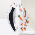 Diadema con nudo blanca con dije de zanahoria y perlas para accesorio de Pascua - Blanco