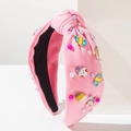Cerchietto annodato rosa con ciondoli a forma di coniglio pasquale e perle finte - Rosa