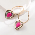 Pendientes de aro dorados bohemios con corazón, pedrería de colores y turquesa rosa - Estilo Dorado / Oro Rosa