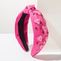Serre-tête noué rose fuchsia avec motifs de cœurs et strass brillants multicolores - Or Rose