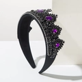 Cerchietto corona vintage in raso nero con pietre viola a cuore e strass scintillanti - Viola