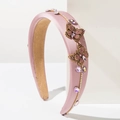 Serre-tête en satin rose avec strass brillants et ornements papillon en cristal - Rose