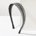 Detalle macro de la fina diadema negra con hileras de brillantes diamantes de imitación incrustados - Blanco