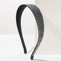 Retro luxury headband featuring sparkling silver rhinestones in a lattice pattern on black fabric - White
