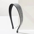 Elegant thin silver rhinestone headband with black fabric base and sparkling crystals - White