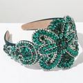 Cerchietto barocco imbottito con cristalli verde smeraldo e strass floreali eleganti - Verde